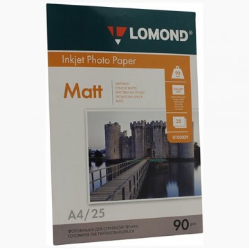 Фотобумага матовая односторонняя (Lomond) A4, 90г/м, 25л. (0102029)