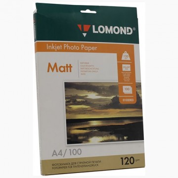 Фотобумага матовая односторонняя (Lomond) A4, 120г/м, 100л. (0102003)